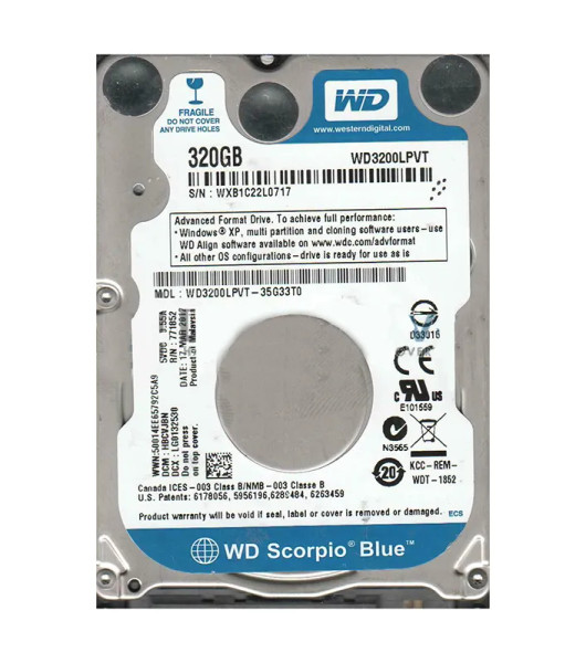 WD3200LPVT-35G33T0 - Western Digital Scorpio Blue 320GB 5400RPM SATA 3Gb/s 8MB Cache RoHS 2.5-Inch Hard Drive