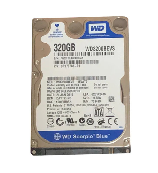 WD3200BEVS-16VAT0 - Western Digital Scorpio Blue 320GB 5400RPM SATA 1.5Gb/s 8MB Cache RoHS 2.5-Inch Hard Drive