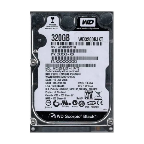 WD3200BJKT-11F4T0 - Western Digital Scorpio Black 320GB 7200RPM SATA 3Gb/s 16MB Cache 2.5-inch Hard Drive