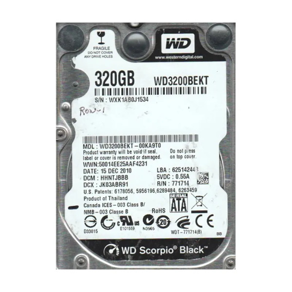 WD3200BEKT-00KA9T0 - Western Digital Scorpio Black 320GB 7200RPM SATA 3Gb/s 16MB Cache 2.5-Inch Hard Drive
