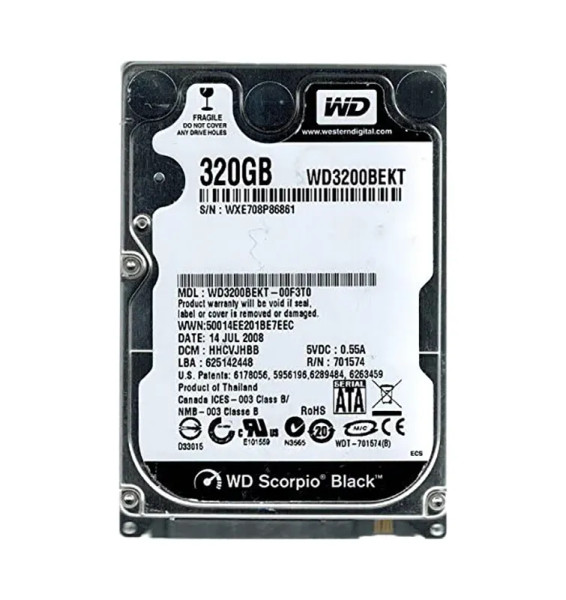 WD3200BEKT-00F3T0 - Western Digital Scorpio Black 320GB 7200RPM SATA 3Gb/s 16MB Cache 2.5-Inch Hard Drive