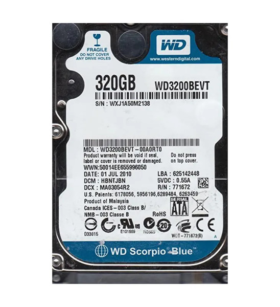 WD3200BEVT - Western Digital Scorpio Blue 320GB 5400RPM SATA 3Gb/s 8MB Cache 2.5-Inch Hard Drive