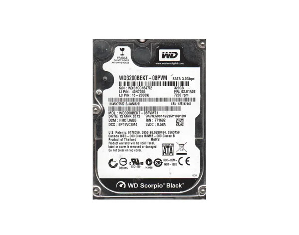 WD3200BEKT-08PVMT1 - Western Digital Scorpio Black 320GB 7200RPM SATA 3Gb/s 16MB Cache 2.5-Inch Hard Drive