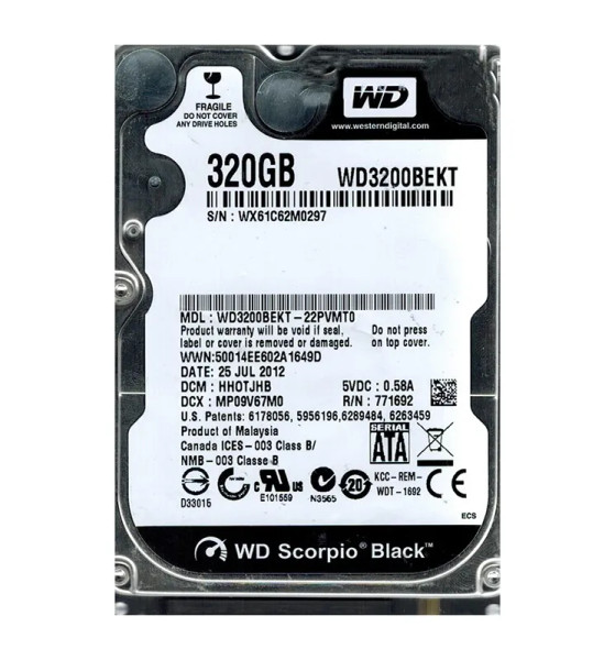 WD3200BEKT-22PVMT0 - Western Digital Scorpio Black 320GB 7200RPM SATA 3Gb/s 16MB Cache 2.5-Inch Hard Drive