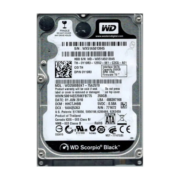 WD2500BEKT-75A25T0 - Western Digital Scorpio Black 250GB 7200RPM SATA 3Gb/s 16MB Cache RoHS 2.5-Inch Hard Drive