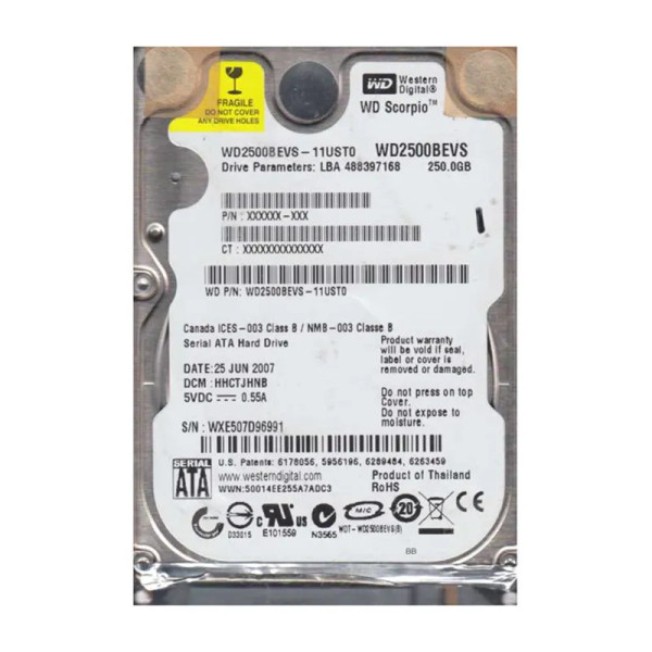 WD2500BEVS-11UST0 - Western Digital Scorpio Blue 250GB 5400RPM SATA 1.5Gb/s 8MB Cache 2.5-Inch Hard Drive