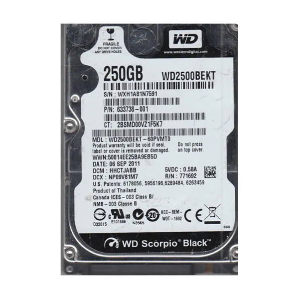 WD2500BEKT-60PVMT0 - WESTERN DIGITAL 250GB SATA 3Gb/s 7200RPM 2.5-Inch Hard Drive 16MB Cache RoHS Compliant Internal HDD