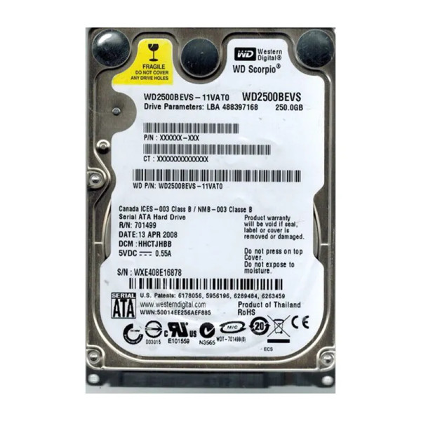 WD2500BEVS-11VAT0 - Western Digital Scorpio Blue 250GB 5400RPM SATA 1.5Gb/s 8MB Cache 2.5-Inch Hard Drive