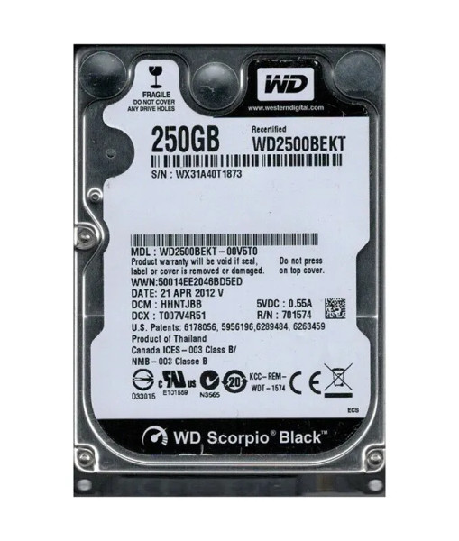 WD2500BEKT-00V5T0 - Western Digital Scorpio Black 250GB 7200RPM SATA 3Gb/s 16MB Cache RoHS 2.5-Inch Hard Drive