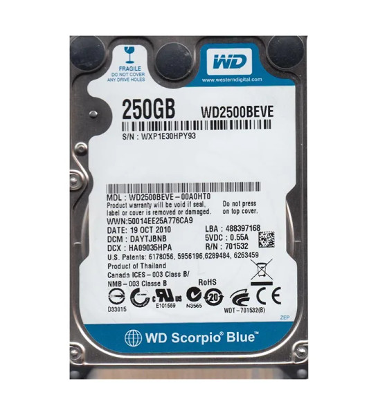 WD2500BEVE - Western Digital Scorpio Blue 250GB 5400RPM EIDE 8MB Cache 2.5-Inch Hard Drive