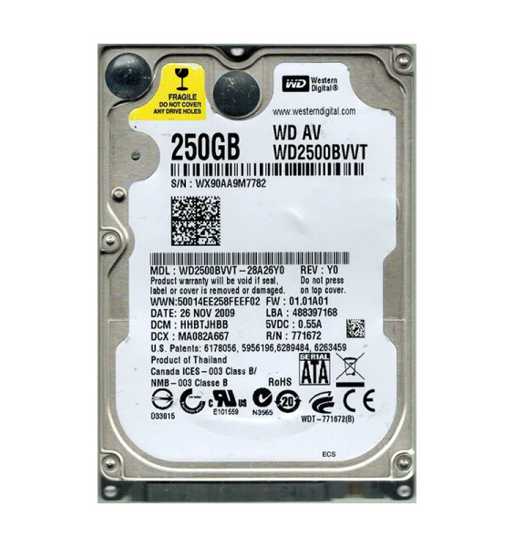 WD2500BVVT-28A26Y0 - Western Digital AV 250GB 5400RPM SATA 3Gb/s 8MB Cache CE 2.5-Inch Hard Drive