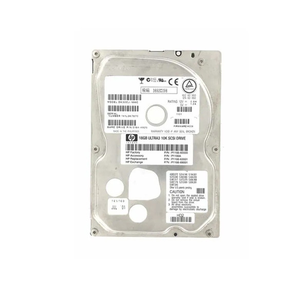 P1166-63001 - HP 18.2GB 10000RPM Ultra-160 SCSI Hot-Pluggable LVD 80-Pin 3.5-Inch Hard Drive with Tray