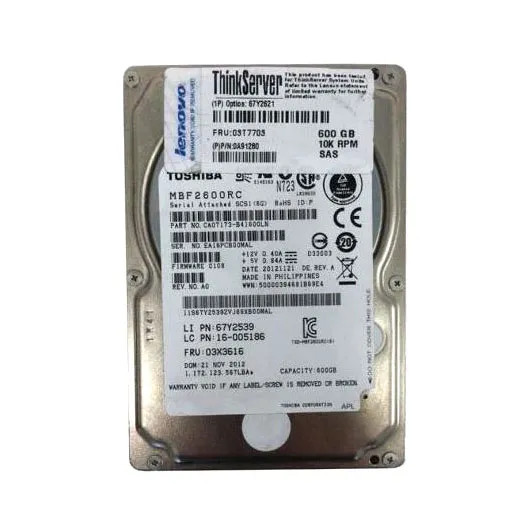 03T7703 - Lenovo 600GB 10000RPM SAS 6Gb/s 2.5-Inch Hard Drive for ThinkServer