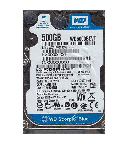 WD5000BEVT-24A0RT0 - WESTERN DIGITAL 500GB 2.5-Inch SATA 3Gb/s 5400RPM Hard Drive Hot-Swappable 8MB Cache RoHS Compliant