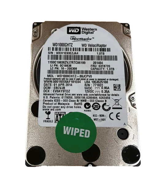 WD1000CHTZ-88JCPV0 - Western Digital VelociRaptor 1TB 10000RPM SATA 6Gb/s 7-Pin 64MB Cache 2.5-inch Hard Drive