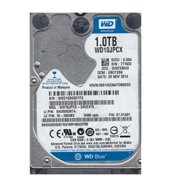 WD10JPCX - Western Digital Blue 1TB 5400RPM SATA 3GB/s Hot-Swappable 8MB Cache 2.5-Inch Hard Drive