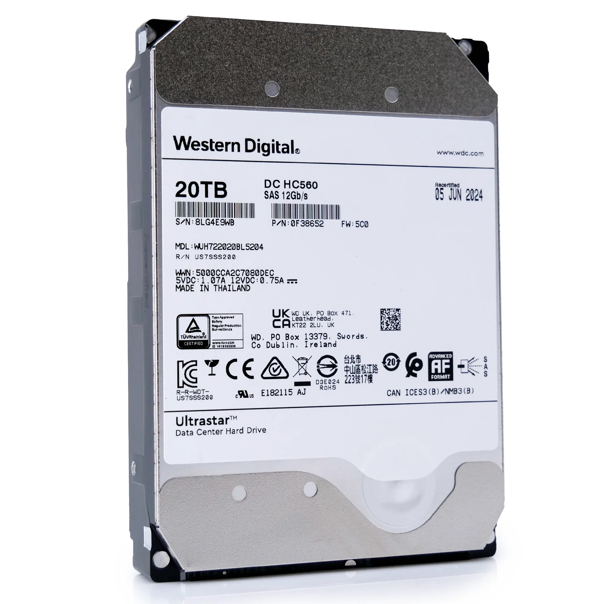 Western Digital WUH722020BL5204 20TB SAS 12Gb/s 3.5" 7200rpm 512MB Cache — WD Ultrastar DC HC560 20TB SAS 12Gb/s 512MB 4Kn 3.5"