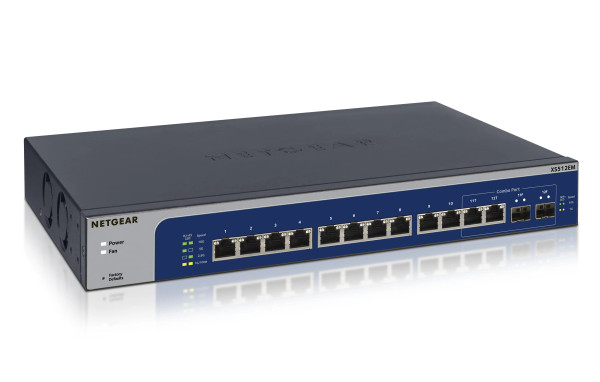 XS512EM-100NAS - Netgear XS512EM 12 x Ports 10GBase-T + 2 x Ports Shared SFP+ Rack-mountable Layer3 Managed Multi-Gigabit Ethernet Network Switch