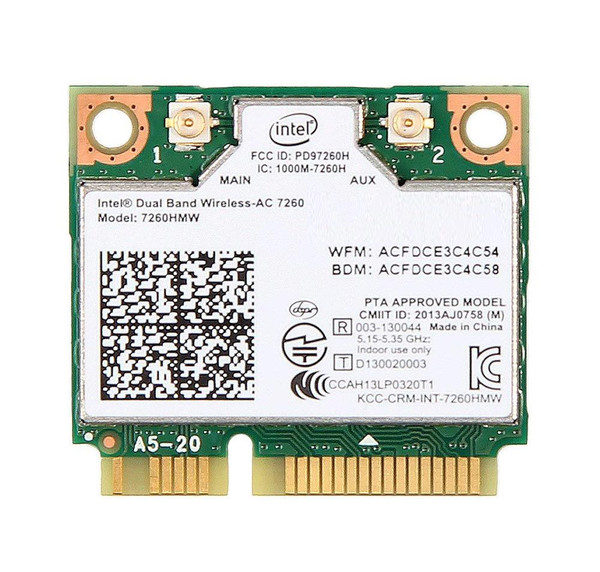 7260HMWWBFOO - Intel Dual Band 802.11b/a/g/n Wireless-AC 7260 PCI Express Half Mini Network Card