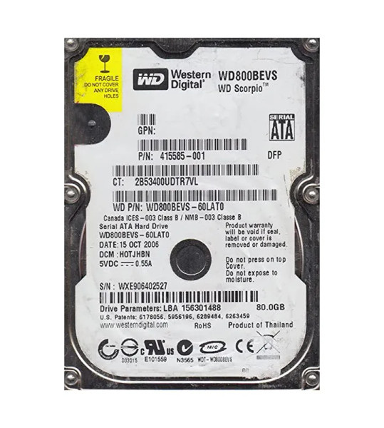 WD800BEVS-60LAT0 - Western Digital Scorpio Blue 80GB 5400RPM SATA 1.5Gb/s 8MB Cache 2.5-Inch Hard Drive