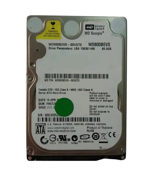 WD800BEVS-00UST0 - Western Digital Scorpio Blue 80GB 5400RPM SATA 1.5Gb/s 8MB Cache 2.5-Inch Hard Drive