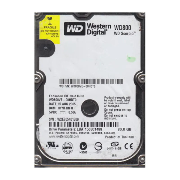 WD800VE-00HDT0 - Western Digital Scorpio 80GB 5400RPM ATA-100 8MB Cache 2.5-Inch Hard Drive