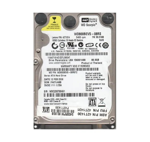 WD800BEVS - Western Digital Scorpio Blue 80GB 5400RPM SATA 1.5Gb/s 8MB Cache 2.5-Inch Hard Drive
