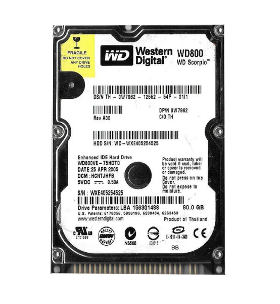 WD800VE-75HDT0 - Western Digital Scorpio 80GB 5400RPM ATA-100 8MB Cache 2.5-Inch Hard Drive