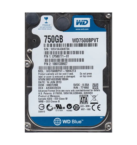 WD7500BPVT-16HXZT3 - Western Digital Scorpio Blue 750GB 5400RPM SATA 3Gb/s 8MB Cache 2.5-Inch Hard Drive