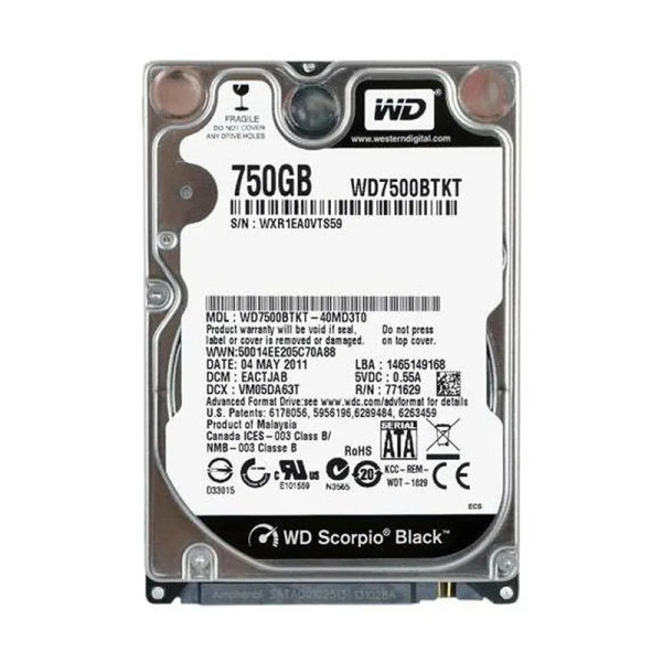 WD7500BTKT - Western Digital Scorpio Black 750GB 7200RPM SATA 3Gb/s 16MB Cache RoHS 2.5-Inch Hard Drive