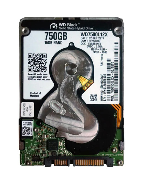 WD7500L12X - WESTERN DIGITAL 750GB Hybrid Hard Drive 2.5-Inch SATA 6Gb/s 5400RPM 16MB Cache 16GB NAND Flash Black Performance Storage