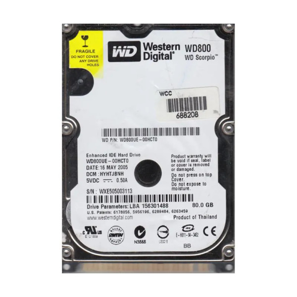 WD800UE-00HCT0 - Western Digital Scorpio 80GB 5400RPM EIDE 40-Pin 2MB Cache 2.5-Inch Hard Drive