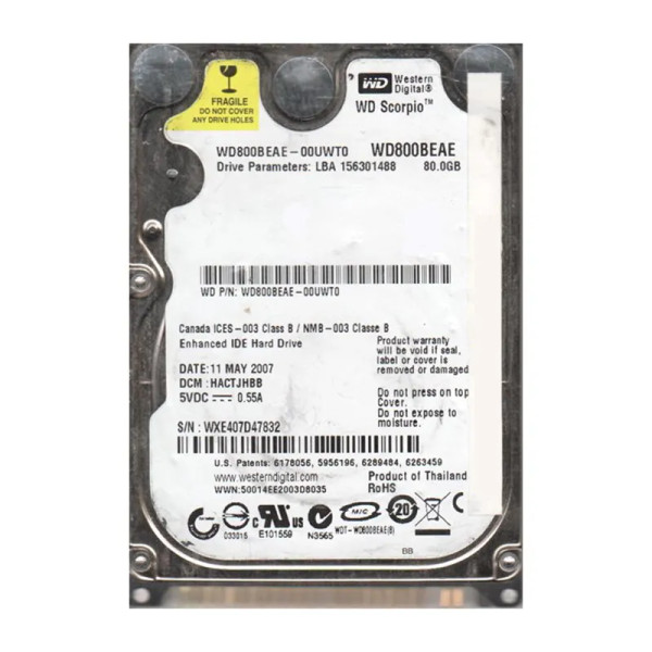 WD800BEAE-00UWT0 - Western Digital Scorpio 80GB 5400RPM IDE Ultra ATA/100 ATA-6 2MB Cache 2.5-Inch Hard Drive