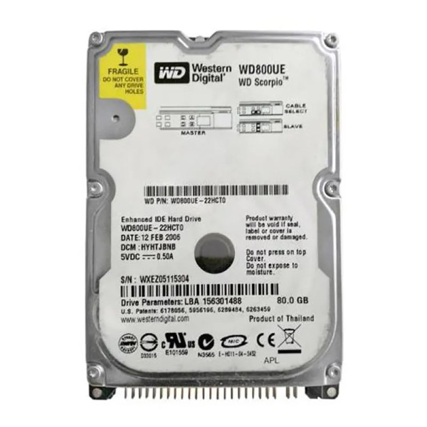 WD800UE - Western Digital Scorpio 80GB 5400RPM EIDE 40-Pin 2MB Cache 2.5-Inch Hard Drive