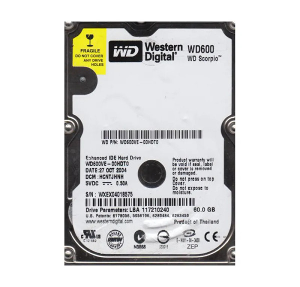 WD600VE-00HDT0 - Western Digital Scorpio 60GB 5400RPM EIDE 44-Pin 8MB Cache 2.5-Inch Hard Drive