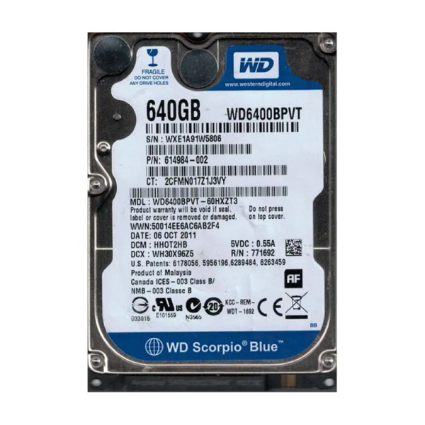 WD6400BPVT-60HXZT3 - Western Digital Scorpio Blue 640GB 5400RPM SATA 3Gb/s 8MB Cache 2.5-Inch Hard Drive