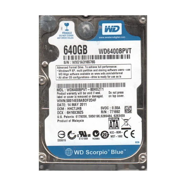WD6400BPVT-80HXZT1 - Western Digital Scorpio Blue 640GB 5400RPM SATA 3Gb/s 8MB Cache 2.5-Inch Hard Drive