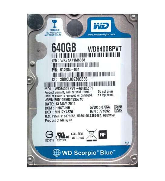WD6400BPVT-60HXZT1 - Western Digital Scorpio Blue 640GB 5400RPM SATA 3Gb/s 8MB Cache 2.5-Inch Hard Drive