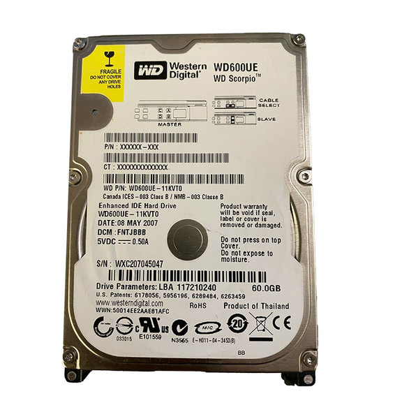 WD600UE-11KVT0 - Western Digital Scorpio 60GB 5400RPM EIDE 2MB Cache 2.5-Inch Hard Drive