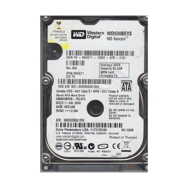 WD600BEVS-75LAT0 - Western Digital Scorpio Blue 60GB 5400RPM SATA 1.5Gb/s 8MB Cache 2.5-Inch Hard Drive