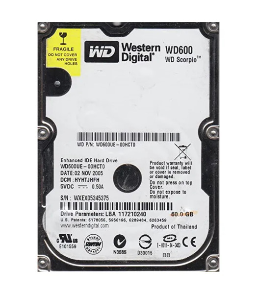 WD600UE-00HCT0 - Western Digital Scorpio 60GB 5400RPM EIDE 2MB Cache 2.5-Inch Hard Drive