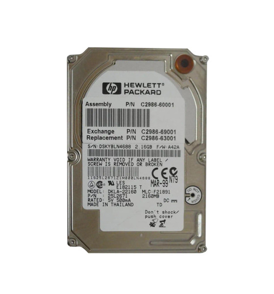 C2986-63001 - HP 2.1GB ATA/IDE 2.5-inch Hard Drive for Color LaserJet 8500 Series Printer