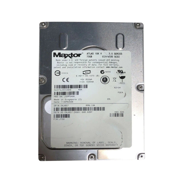 XJ657 - Dell 73GB 10000RPM Ultra320 SCSI 8MB Cache 80-Pin 3.5-Inch Hard Drive