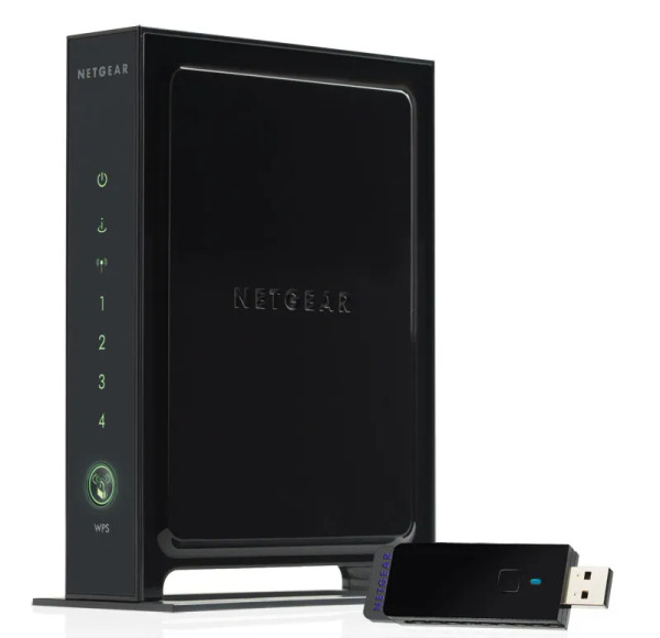 WNB2100-100PES - Netgear 4 x Ports 10/100Base-TX LAN 802.11n/g/b 2.4GHz 300Mb/s 2 x Internal Antennas Wireless-N Router and USB Adapter Kit