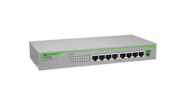AT-FS708 - Allied Telesis 8-Ports RJ-45 100Mbps 10Base-T/100Base-TX Fast Ethernet Unmanaged Desktop Switch