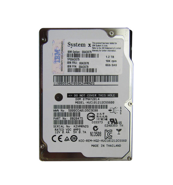00AD079 - IBM 1.2TB 10000RPM SAS 6Gb/s Hot Swappable 2.5-Inch Hard Drive