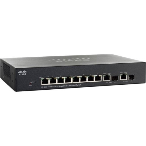 SG300-10PP= - Cisco 10 Port Gigabit POE + Managed Switch 10 Network, 2 Expansion Slot Manageable Twisted Pair, Optical Fiber Modular 3 Layer