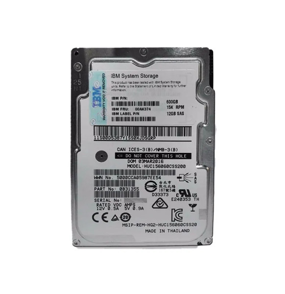 00AK374 - IBM 600GB 15000RPM SAS 12Gb/s 2.5-Inch Hard Drive with Tray