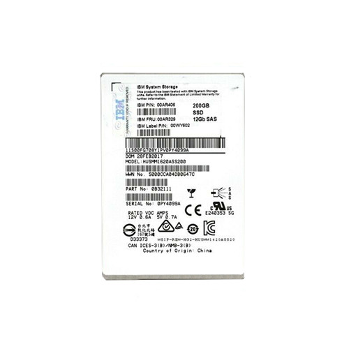 00AR406 - IBM 200GB Multi-Level Cell SAS 12Gb/s 2.5-Inch Solid State Drive for Storwize V7000 Gen2