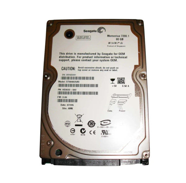 ST980825AS - Seagate Momentus 7200.1 Series 80GB 7200RPM SATA 1.5Gb/s 8MB Cache CE 2.5-Inch Hard Drive